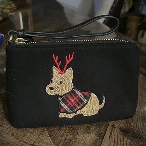 Talbots Black Wristlet with Embroidered Dog Design